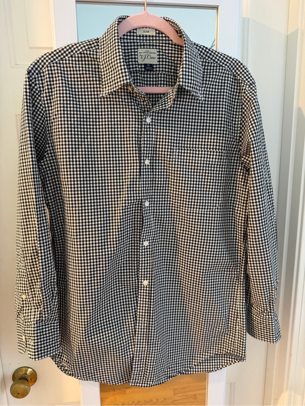 J. Crew Men's Black & White Gingham Long-Sleeve Button-Down Shirt